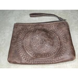 Patricia Nash Cassini distressed brown leather wristlet